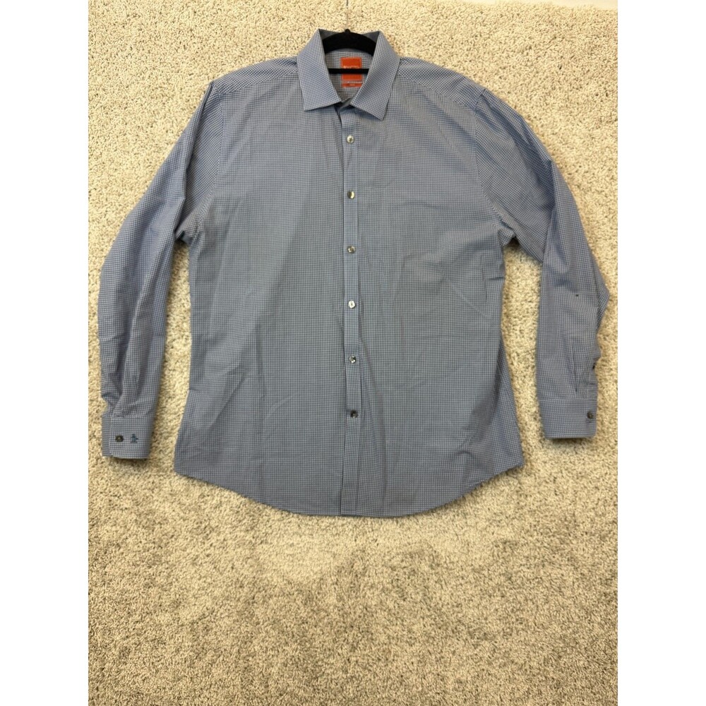 Original Penguin Munsingwear Men's 16.5 34/35 Blue Gingham Slim Fit Dress Shirt